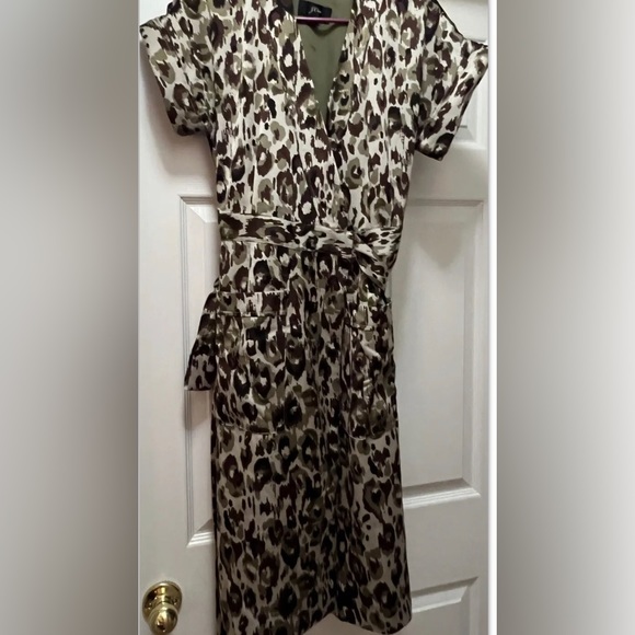 J Crew Autumn Cheetah Leopard Print Crepe Wrap Midi Dress XS NWOT - Picture 2 of 4